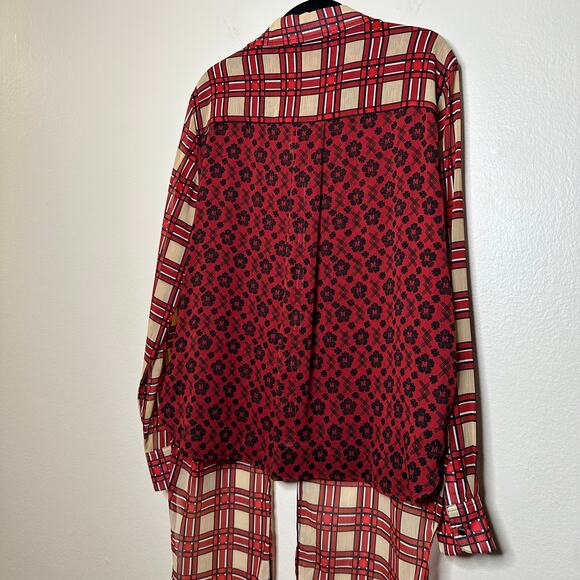 Scotch & Soda Les Filles Tartan Plaid Button Front Tie Blouse Women’s Large - Picture 8 of 9